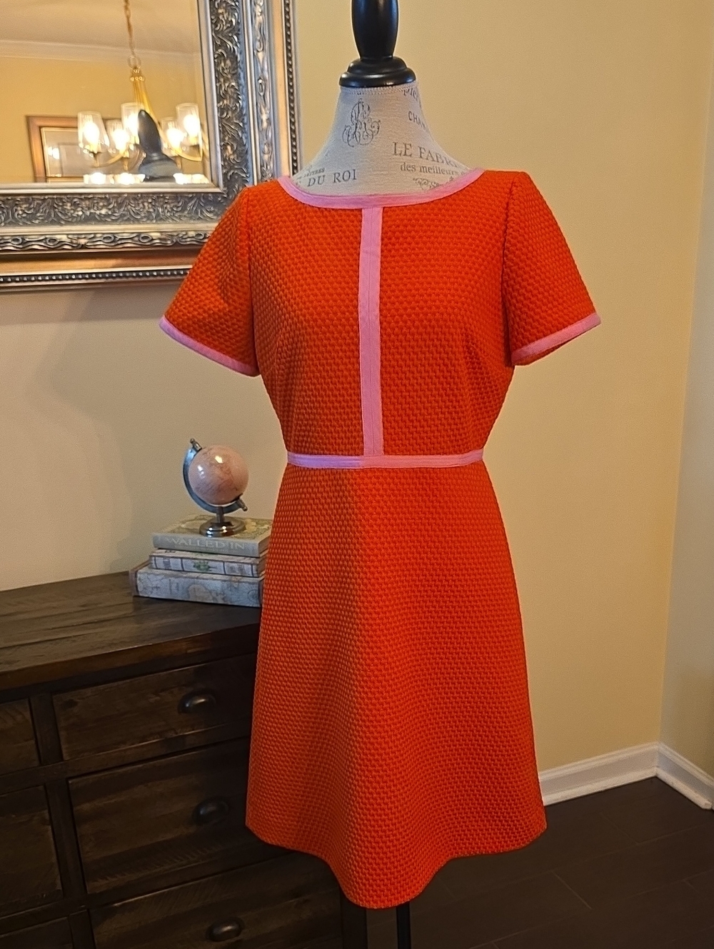 J. Crew Orange A-Line Dress with Contrasting Pink Trim